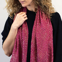 Load image into Gallery viewer, MAGENTA VISCOSE SCARF WITH GOLD SPECKLE FOIL PRINT

