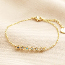 Load image into Gallery viewer, Blue-Ombre-Crystal-Star-Bar-Bracelet-in-Gold
