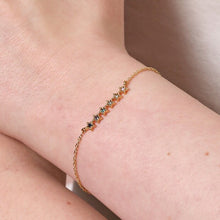 Load image into Gallery viewer, Blue-Ombre-Crystal-Star-Bar-Bracelet-in-Gold
