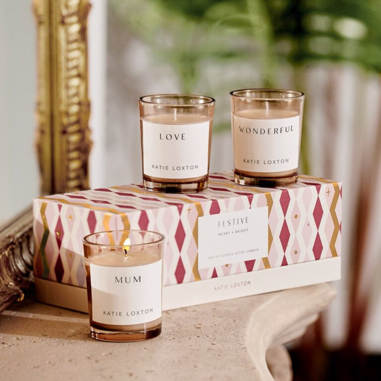 TRIO VOTIVE SET  FESTIVE  7.8cm x 24.5cm x 9.3cm