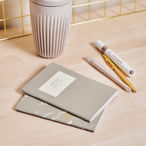DUO NOTEBOOK  IDEAS FOCUS FLOW  Light Taupe  15cm x 10.5cm x 1cm