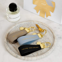 Load image into Gallery viewer, SENTIMENT LOOP KEYRING  CHOOSE HAPPINESS  Dusty Blue  9.5cm x 3.2cm x 0.5cm
