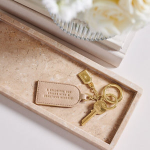 KEEPSAKE CHARM KEYRING  A BEAUTIFUL DAY STARTS WITH A BEAUTIFUL MINDSET  Dusty Rose  7.5cm x 4cm