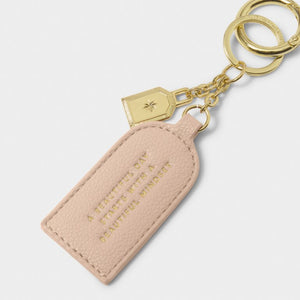 KEEPSAKE CHARM KEYRING  A BEAUTIFUL DAY STARTS WITH A BEAUTIFUL MINDSET  Dusty Rose  7.5cm x 4cm