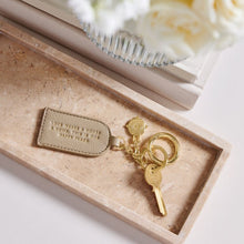 Load image into Gallery viewer, KEEPSAKE CHARM KEYRING  LOVE MAKES A HOUSE A HOME THIS IS OUR HAPPY PLACE  Light Taupe  7.5cm x 4
