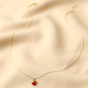 Tiny Strawberry Charm Necklace in Gold