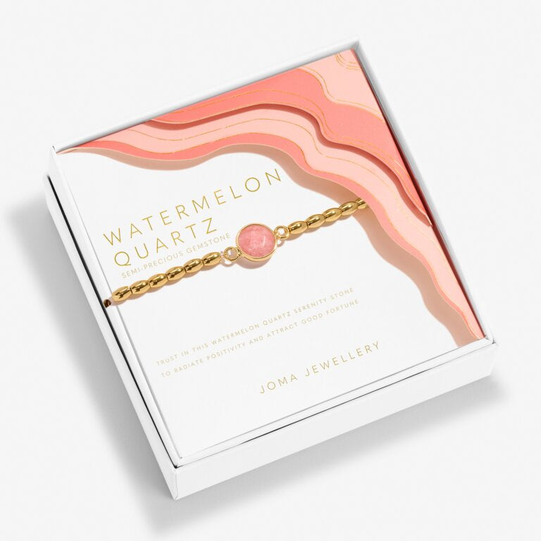 SERENITY STONES WATERMELON QUARTZ Gold Plated Bracelet 17.5cm stretch