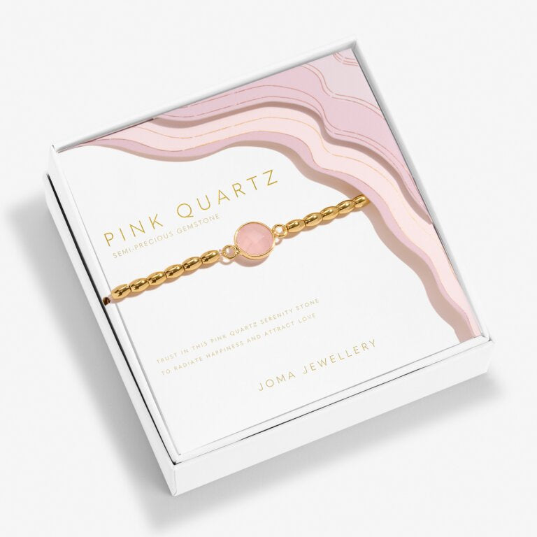 SERENITY STONES PINK QUARTZ Gold Plated Bracelet 17.5cm stretch