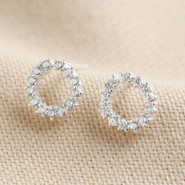 Sterling Silver Sparkly Bridesmaid Circle Stud Earrings