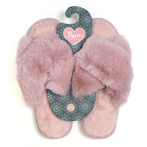 DUSKY ROSE FAUX FUR CROSS OVER LUXURY SLIPPER SIZE MED/LARGE (UK 6/7/8)