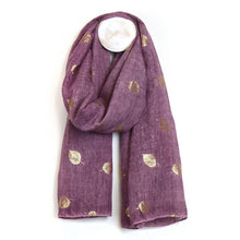 Load image into Gallery viewer, BERRY WASHED RECYCLED POLYESTER SCARF WITH SKELETON LEAF FOIL PRINT
