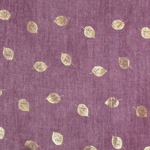 BERRY WASHED RECYCLED POLYESTER SCARF WITH SKELETON LEAF FOIL PRINT