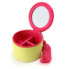 Load image into Gallery viewer, GREEN VELVET EMBROIDERED SUMMER MEADOW ROUND TRINKET BOX
