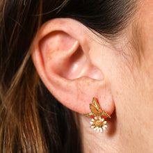 Load image into Gallery viewer, Hummingbird Flower Stud Earrings in Gold
