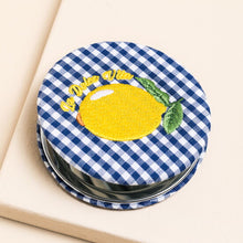 Load image into Gallery viewer, Blue and White Gingham Lemon Compact Mirror
