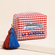 Load image into Gallery viewer, Red and White Gingham Fish Embroidery Pouch
