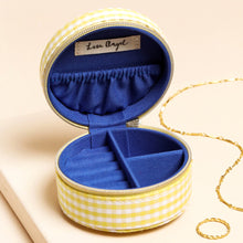 Load image into Gallery viewer, Yellow Gingham and Tomato Embroidery Round Travel Jewellery Case
