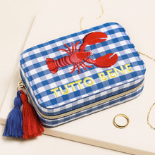 Load image into Gallery viewer, Blue Gingham and Lobster Print Rectangular Travel Jewellery Case
