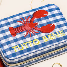 Load image into Gallery viewer, Blue Gingham and Lobster Print Rectangular Travel Jewellery Case
