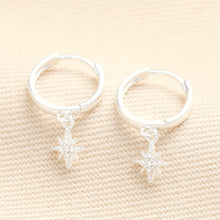 Load image into Gallery viewer, Tiny Star Charm Huggie Hoop Earrings in Silver
