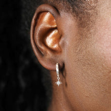 Load image into Gallery viewer, Tiny Star Charm Huggie Hoop Earrings in Silver
