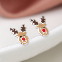 Load image into Gallery viewer, STERLING SILVER ENAMELLED RUDOLPH XMAS STUDS
