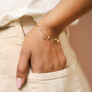 Bee, Pearl, Butterfly and Heart Charm Bracelet in Gold