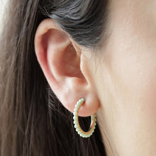 Load image into Gallery viewer, Green Stone Hoop Earrings in Gold
