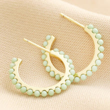 Load image into Gallery viewer, Green Stone Hoop Earrings in Gold
