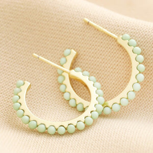 Green Stone Hoop Earrings in Gold