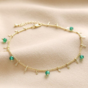 Semi Precious Stone Droplet Anklet Green