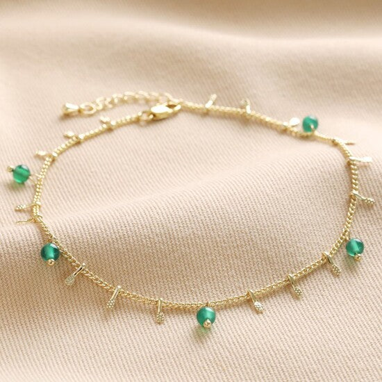 Semi Precious Stone Droplet Anklet Green