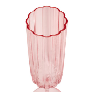 Set of 2 Hestia Bright Pink Scalloped Glass Champagne Flutes