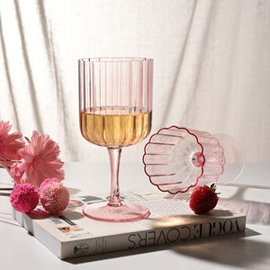 Set/2 Hestia Bright Pink Scalloped Wine Glasses