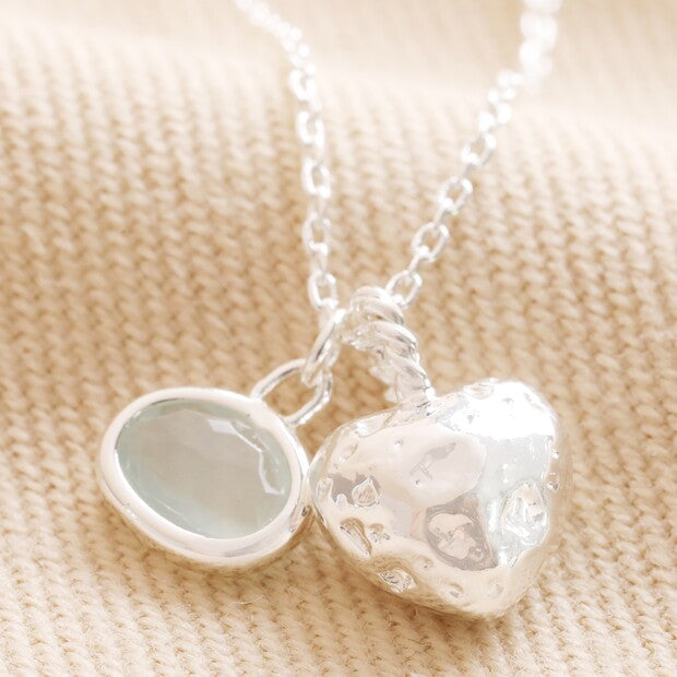 Heart and Moonstone Pendant Necklace Silver