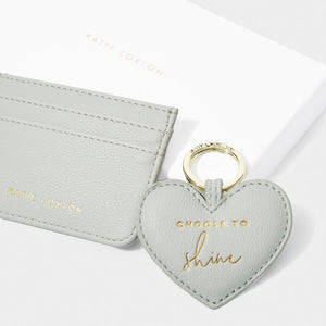 HEART KEYRING & CARDHOLDER SET 'Choose to shine' Cool Grey