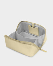 Load image into Gallery viewer, FOLD-OUT MIRROR MAKE UP BAG Gold Patent Crackle 7cm x 20cm x 7cm
