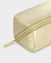 Load image into Gallery viewer, FOLD-OUT MIRROR MAKE UP BAG Gold Patent Crackle 7cm x 20cm x 7cm
