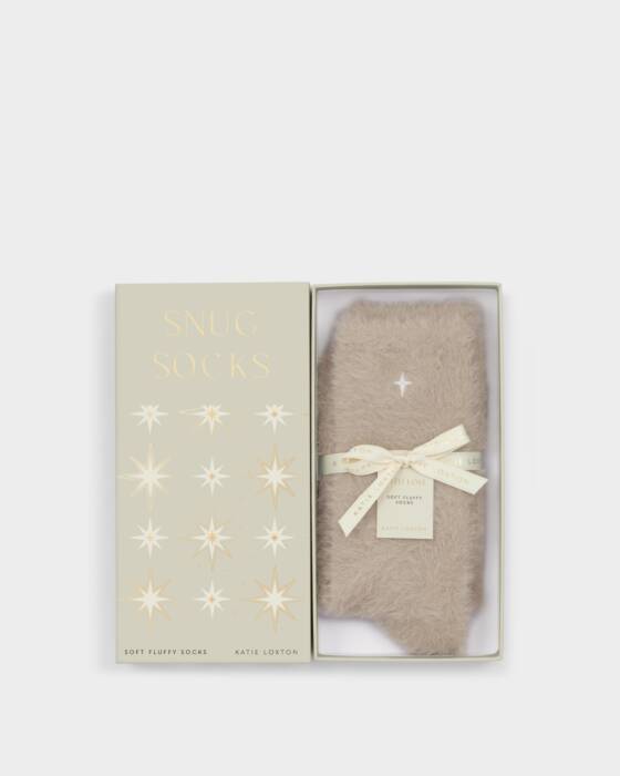 GIFT BOXED FLUFFY SOCKS STAR Taupe One Size