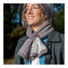 Load image into Gallery viewer, CAPPUCINO HEART KNIT SHORT PULL THROUGH SCANDI WRAP SCARF (50% RECYCLED YARN)
