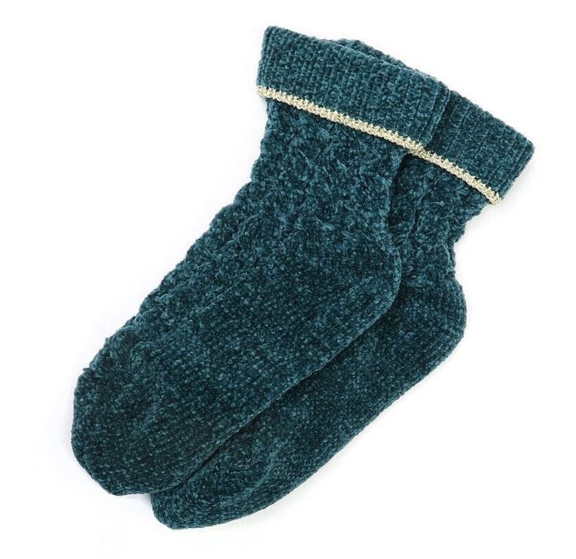 FOREST GREEN CHENILLE CABLE SOCKS WITH LUREX TRIM