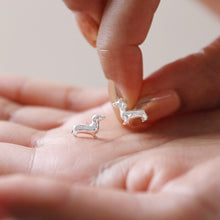 Load image into Gallery viewer, Sausage Dog Stud Earrings in Silver
