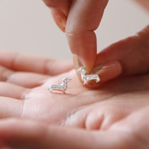 Sausage Dog Stud Earrings in Silver