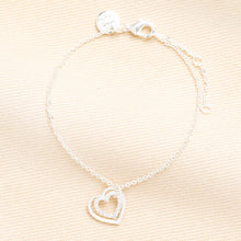 Load image into Gallery viewer, Sterling Silver Interlocking Crystal Heart Charm Bracelet
