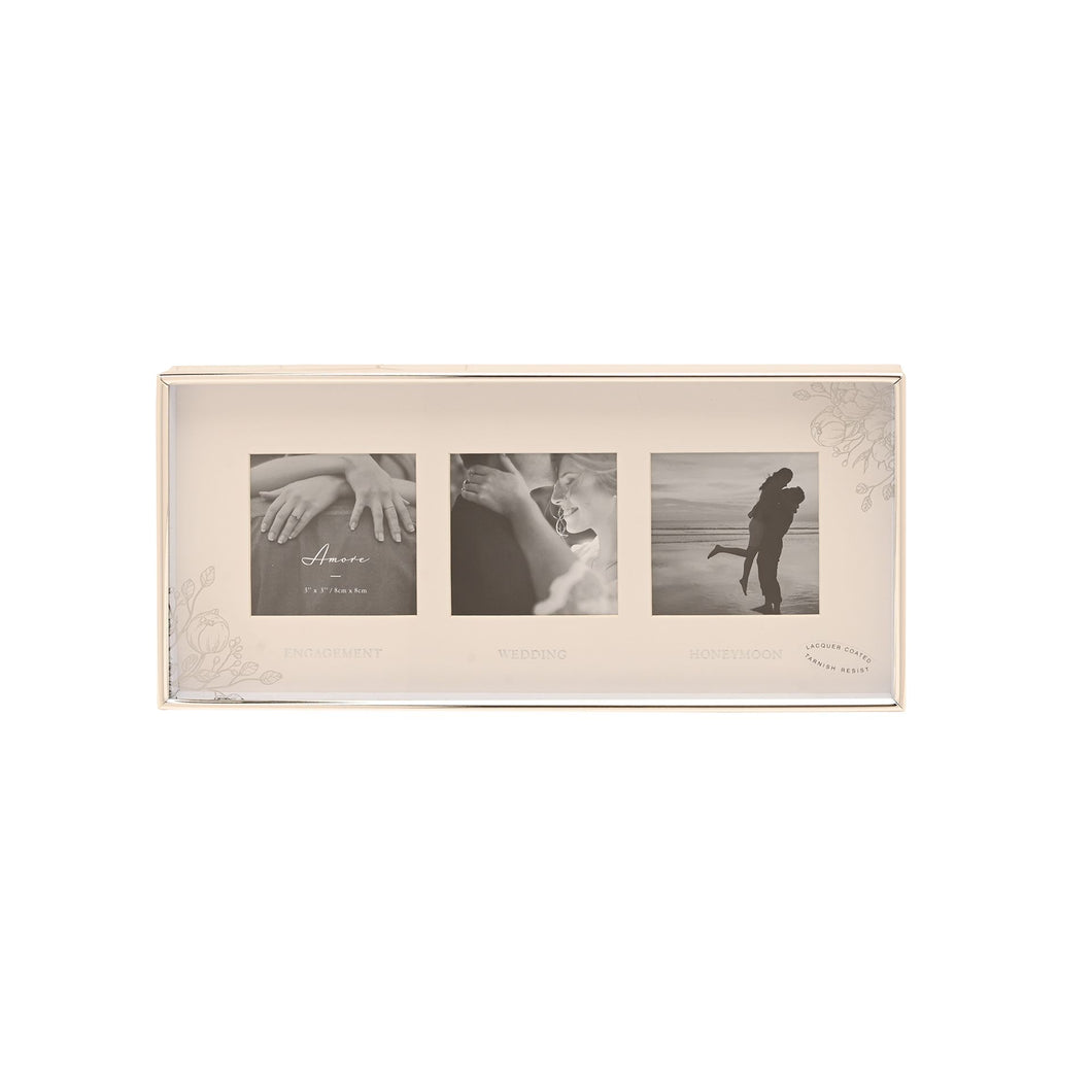 Silver Foil Floral Triple Frame Engaged Wedding Honeymoon
