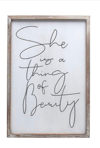 Wood "She is a Thing of Beauty" Wall Plaque - Zebra Blush