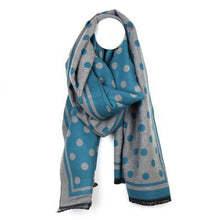 Load image into Gallery viewer, TEAL AND GREY COLOUR REVERSIBLE VISCOSE MIX SCARF WITH DOT PATTERN - Zebra Blush
