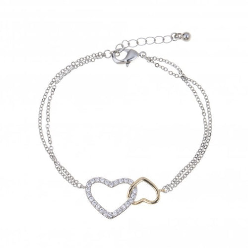 Deni Double Heart Rhodium Plated Cubic Zirconia Bracelet - Zebra Blush