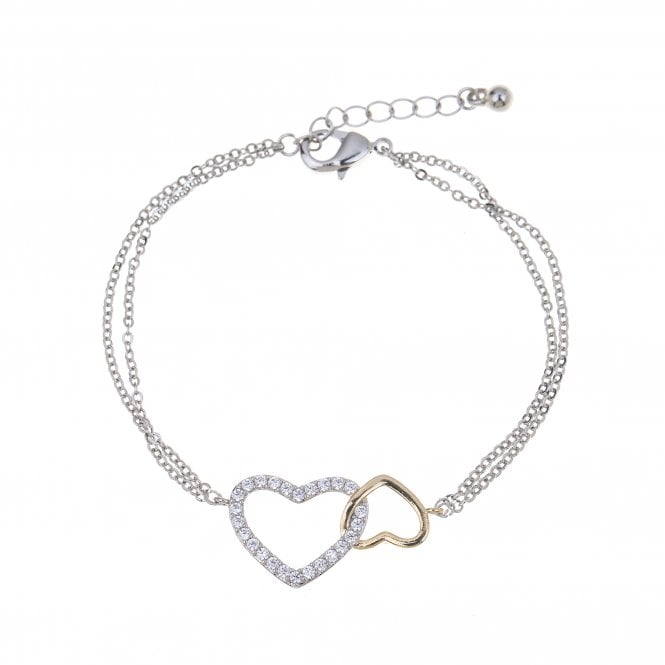 Deni Double Heart Rhodium Plated Cubic Zirconia Bracelet - Zebra Blush