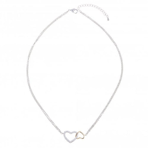 Deni double Heart Rhodium Plated Cubic zirconia Necklace - Zebra Blush